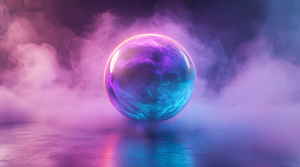 A glowing 3D futuristic sphere with gradient color
