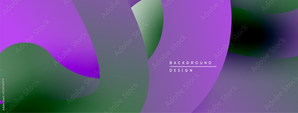Poster Abstract purple design features flowing shapes, gradients. Modern background with text elements, simple composition.