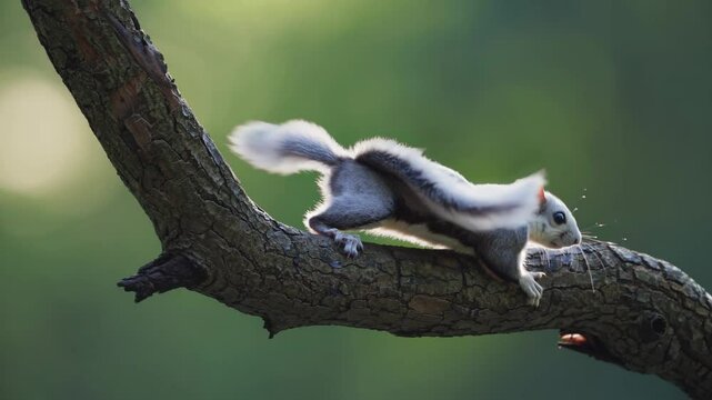 Flying squirrel preparing to leap from tree branch