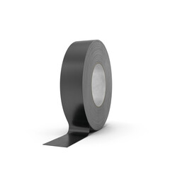 Black Adhesive Tape Roll Standing Isolated on Transparent Background