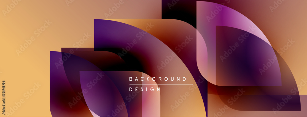 Poster abstract geometric shapes overlap, creating vibrant color gradients. warm tones dominate design, sug