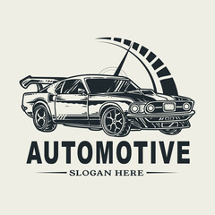 Car logo with a speedometer and the word Automotive