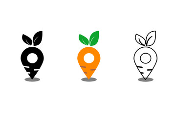 Carrot Location Pin Logo Vector – Fresh Vegetable Map Marker Design