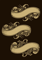 Vintage ribbons set classic engraving ornament style, Vector design.