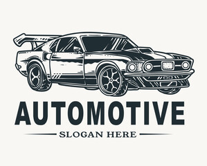 A black and white image of a car with the word Automotive written below it