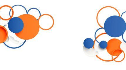 Colorful Abstract Composition with Geometric Shapes in Orange, Blue, and White on Black Background
