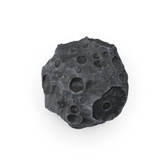 Dark Cratered Asteroid Isolated on Transparent Background