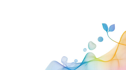 Elegant abstract wave design with colorful gradients and delicate leaf motifs on a dark background