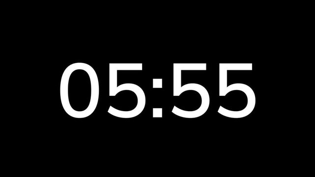 Countdown timer from 6 minute to 5 minute on black background