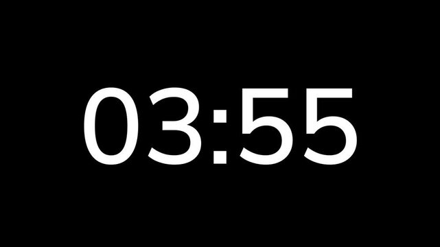 Countdown timer from 4 minute to 3 minute on black background