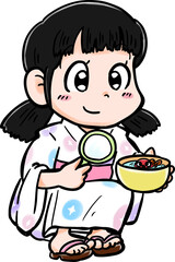 Smiling Girl at a Goldfish Scooping Game