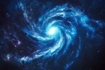 Brilliant blue spiral galaxy capturing cosmic wonder in deep space, Flying out of the brilliant blue spiral galaxy, traveling through the universe