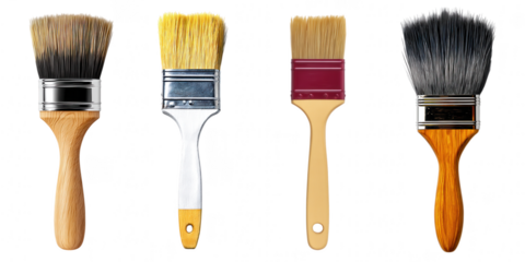 Four paint brushes isolated on transparent background