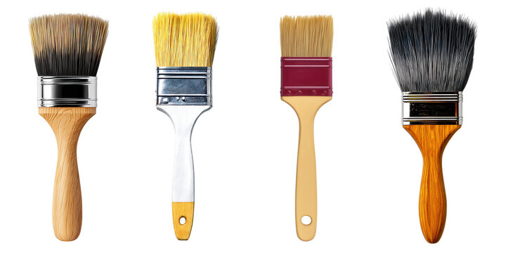 Four paint brushes isolated on transparent background