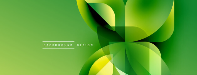 Abstract green design. Overlapping shapes create dynamic floral pattern. Modern, vibrant, smooth gradients present fresh aesthetic. © antishock