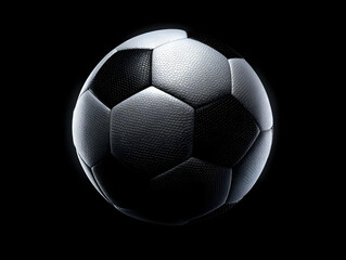 Naklejka premium A close-up of a classic black and white soccer ball against a dark background, showcasing its textured surface.