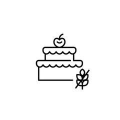 Birthday cake with cherry on top and gluten free symbol. Dietary restrictions, food labelling. Pixel perfect, editable stroke vector icon