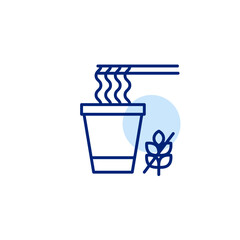 Instant noodles in cup and chopsticks and gluten free symbol. Dietary restrictions, food labelling. Pixel perfect, editable stroke vector icon