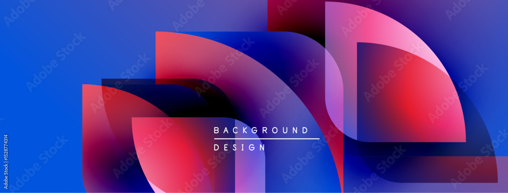 Aufkleber Abstract geometric shapes overlap, creating vibrant blue, pink gradients. Modern design elements suggest dynamic visual experience.