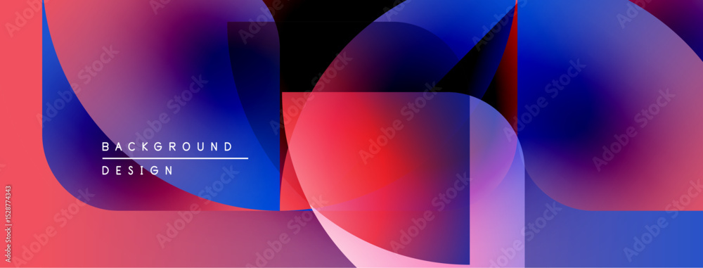 Aufkleber Abstract geometric shapes blend vibrant colors. Gradient hues create dynamic visual composition. Modern design elements present bold aesthetic.