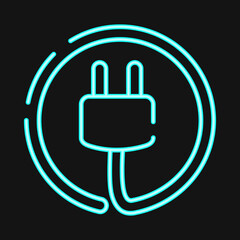 Icon power plug. Renewable energy elements. Icon in neon style.