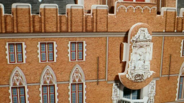 Details of Belfry of Bruges bell tower 13th century gothic architecture building miniature, Studio shot, Closeup, Bruges