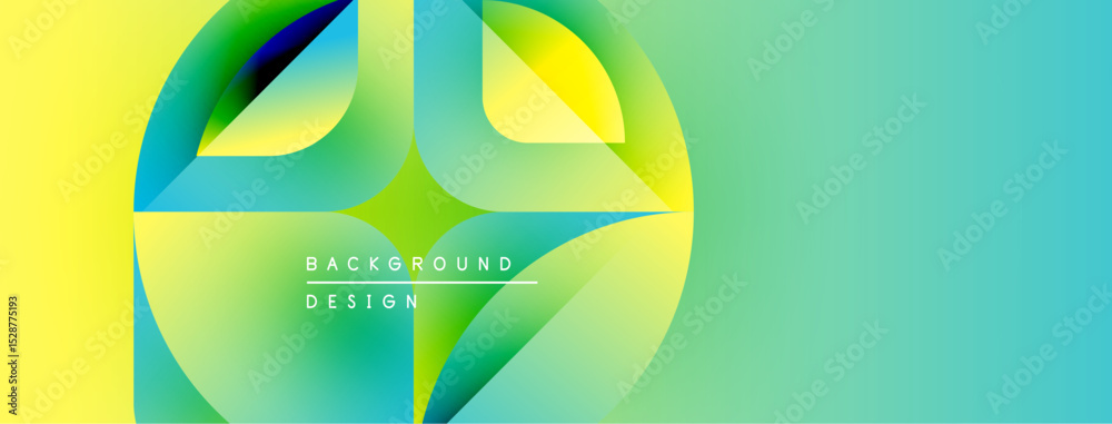 Poster abstract vibrant design features flowing shapes, gradients. yellow, green, turquoise hues create dyn