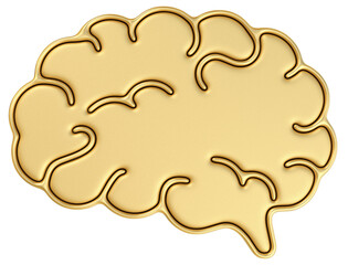 Golden brain icon in minimal style, symbolizing intelligence, creativity, mental health, knowledge, and artificial intelligence, 3d rendering