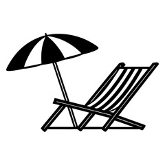 White tropical beach chairs and umbrella in the sand for summer vacation travel and relaxation
