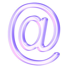 Obraz premium At sign web symbol in purple glassy style, used to represent email, internet communication, online identity, and digital connectivity, 3d rendering