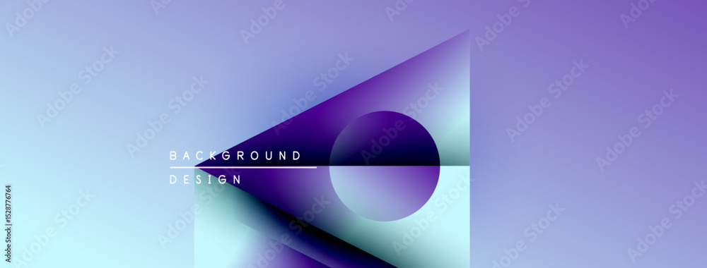 Poster Abstract geometric shapes, purple hues, gradient background. Modern design elements create dynamic visual composition. Minimalist aesthetic.