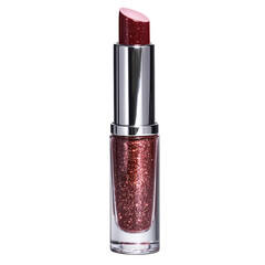Glimmering ruby lipstick with elegant metallic tube for beauty concept