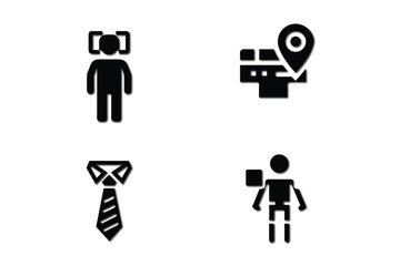 Simple Icons Representing People, Location, and Objects. A set of four simple, black and white icons.