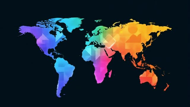 Stylized Abstract Map with Geometric Shapes and Dynamic Color Animation in 4K - Juneteenth