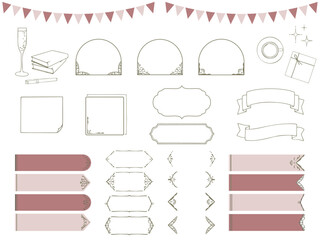 ワインカラーのおしゃれで可愛いフレームイラスト素材セット