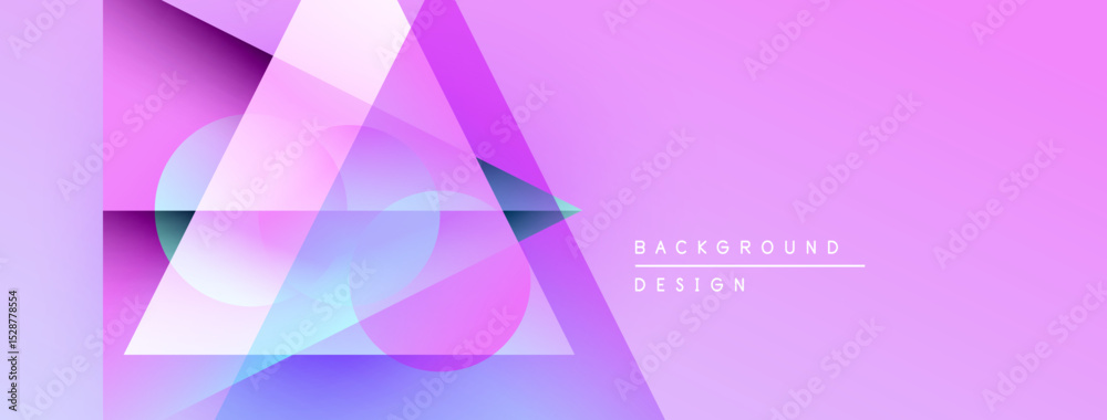 Poster abstract geometric shapes overlap, creating vibrant pink purple gradient background. modern design e