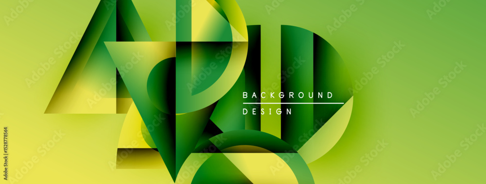 Aufkleber Abstract geometric shapes overlap, creating dynamic green background. Text reads background design centrally positioned. Modern, vibrant composition.