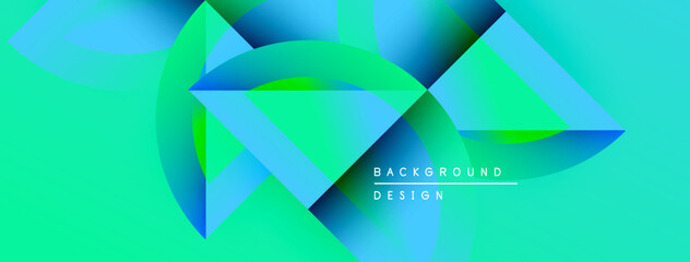 Abstract geometric shapes overlap, creating vibrant teal, blue gradients. Modern design element for backgrounds, presentations.
