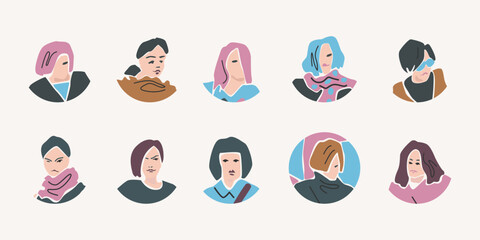 illustration of girls avatars. Hand-drawn graphics. Isolated on white background