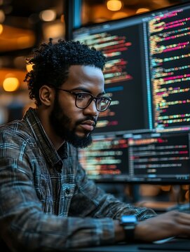 Developer working in SDN interface coding custom rules for real-time packet prioritization Programmable Infrastructure and Cloud Automation Real-Time Traffic Optimization and Adaptive Routing