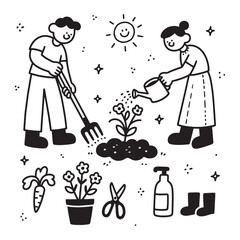 Gardening Activities - Colorful Vector Illustration