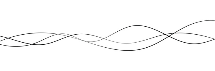 Curved black long lines on white, Wavy line horizontal divider outline minimalist background. Abstract black lines wave curve motion on white background in eps 10.