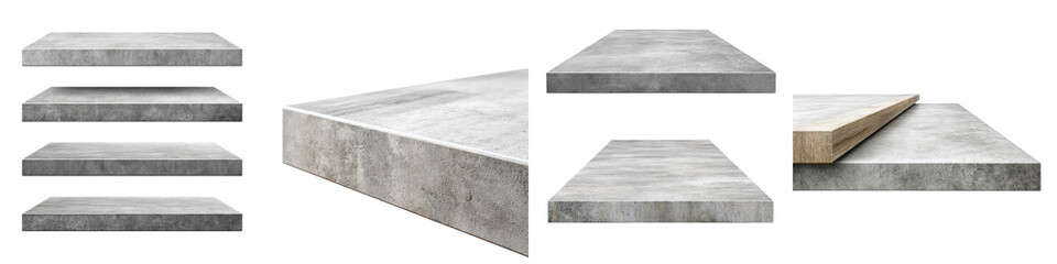 Stacked concrete slabs and blocks in various arrangements