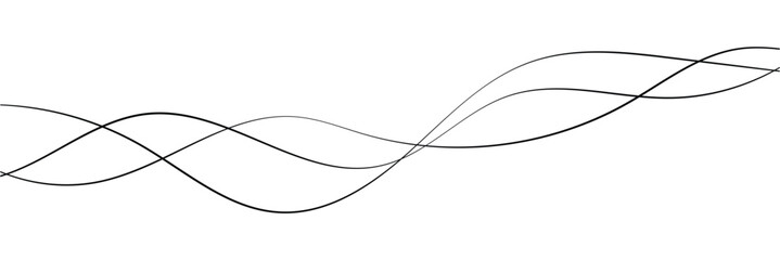 Curved black long lines on white, Wavy line horizontal divider outline minimalist background. Abstract black lines wave curve motion on white background in eps 10.
