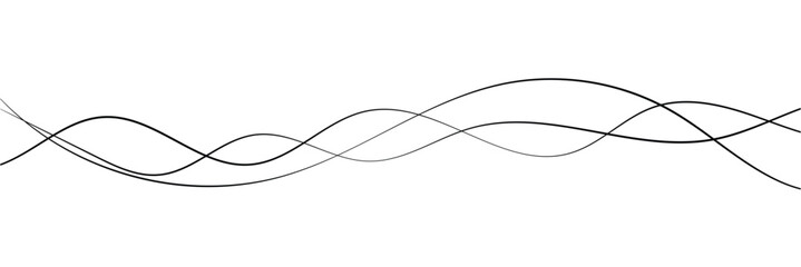 Abstract Wavy Line. Wavy line horizontal divider outline minimalist art. Thin line wavy abstract vector. Curve wave seamless pattern. Line art striped graphic template. On white background in eps 10.
