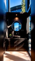 Modern bathroom with mountain view