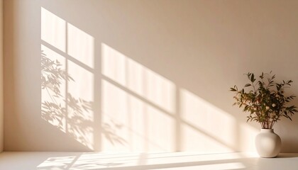 Soft shadows on a beige wall, minimal light play background