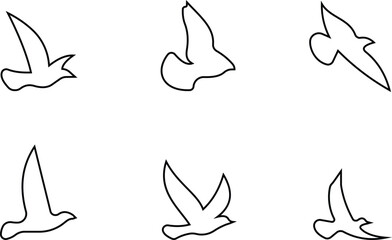 Birds icon set, Flying birds, animals, black silhouette, monochrome bird logo, abstract sticker on house wall or glass, Printable, protect birds from impact vector symbols, template designs art 