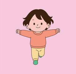 a child running with open arms and a smile. minimal line illustration.