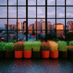 Urban balcony view with potted plants